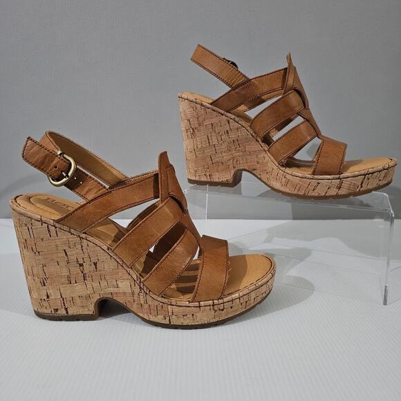 NEW Born Bernese Cage Sandal Womens 10 Brown Leather Cork Wedge Platform - Picture 3 of 14